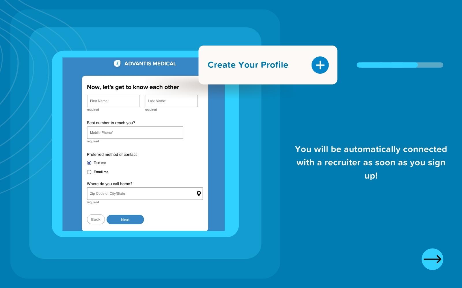 AdvantisConnect job portal profile completion step screenshot.