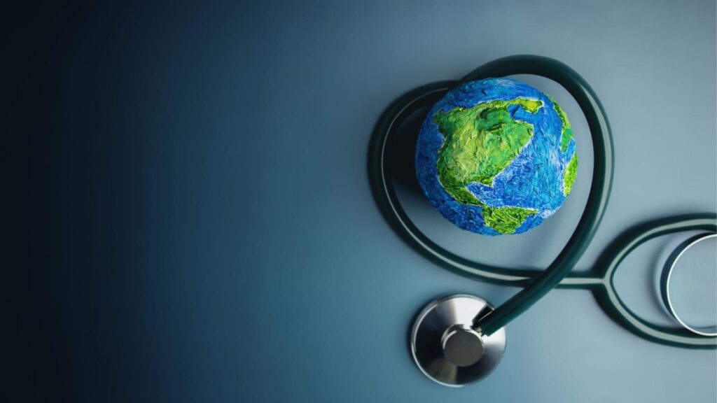 Nursing stethoscope around a world globe. Access to healthcare