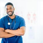 Men nurses wearing comfortable medical scrubs on duty