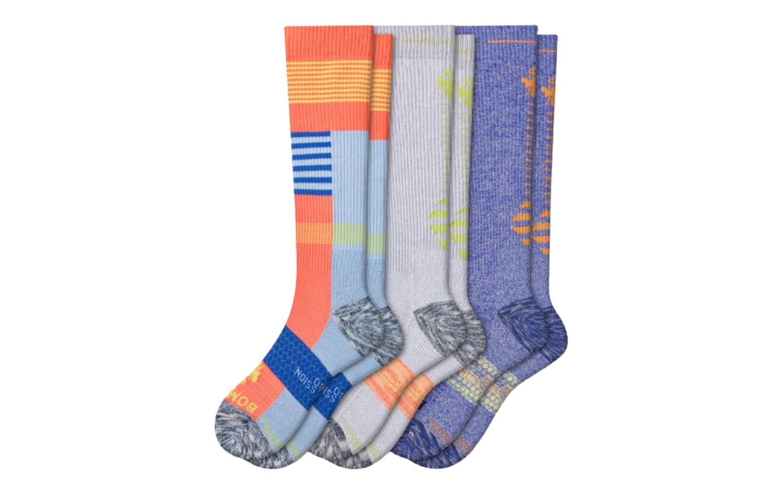 Colorful Bombas performance compression socks.