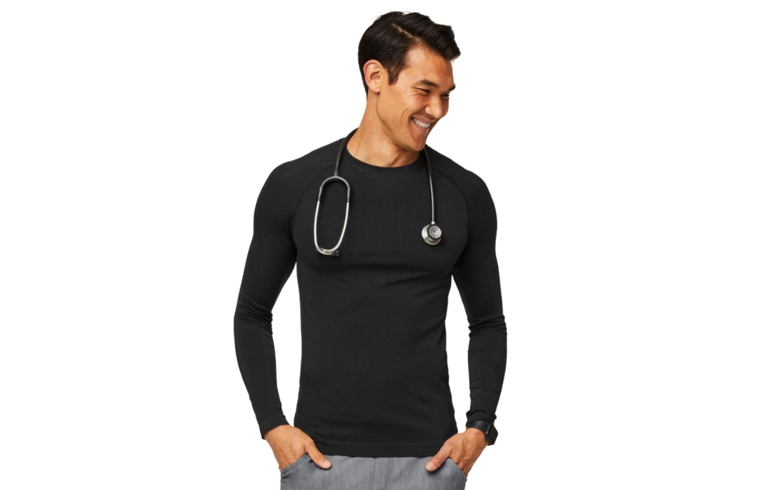 Black long sleeve underscrub for male nurses.