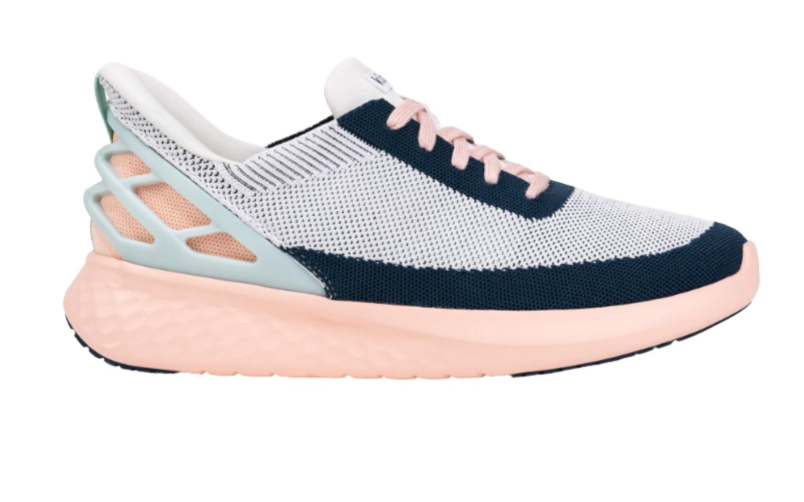 White, pink, and black kizik Athens nurse shoes or plantar fasciitis.