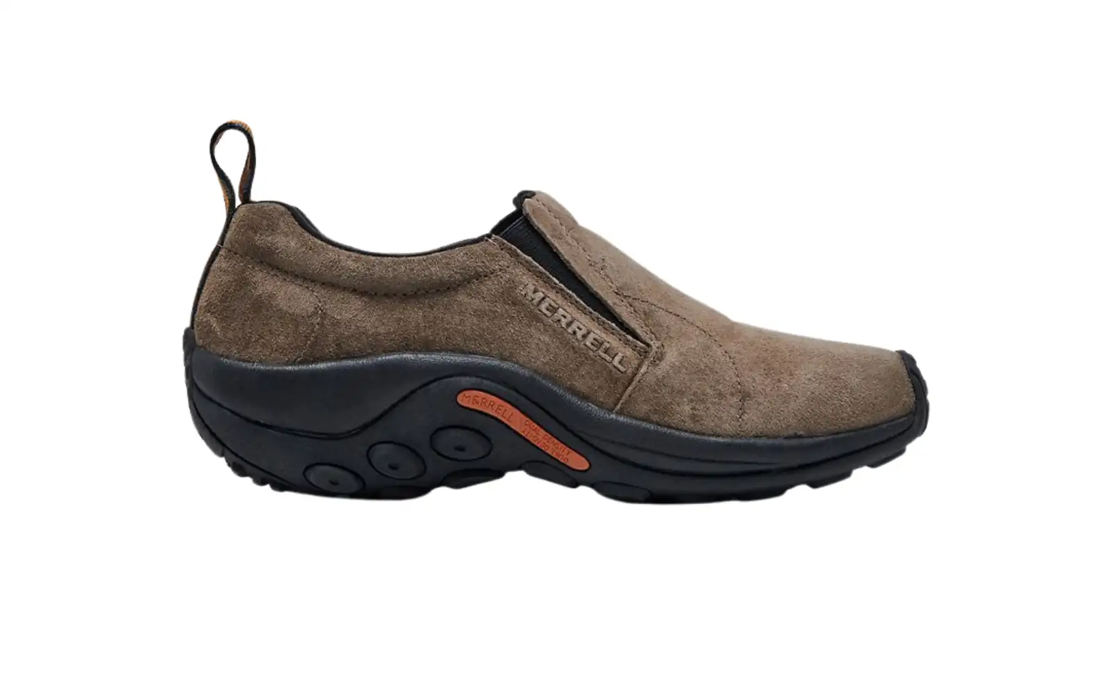 Brown suede leather Merrell Men’s Jungle Moc male nurse shoes.