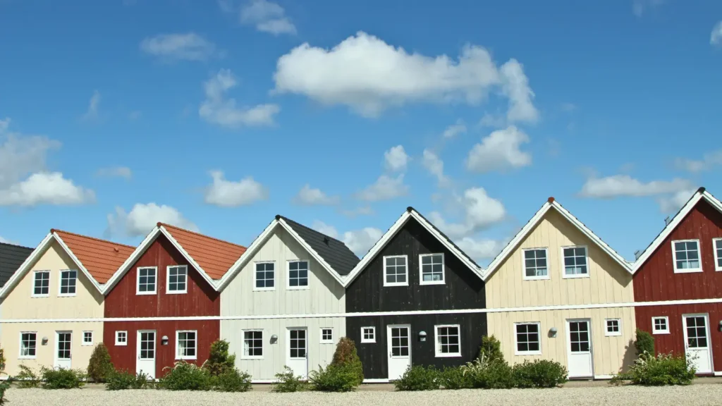 Colorful wooden houses. Travel nurse housing
