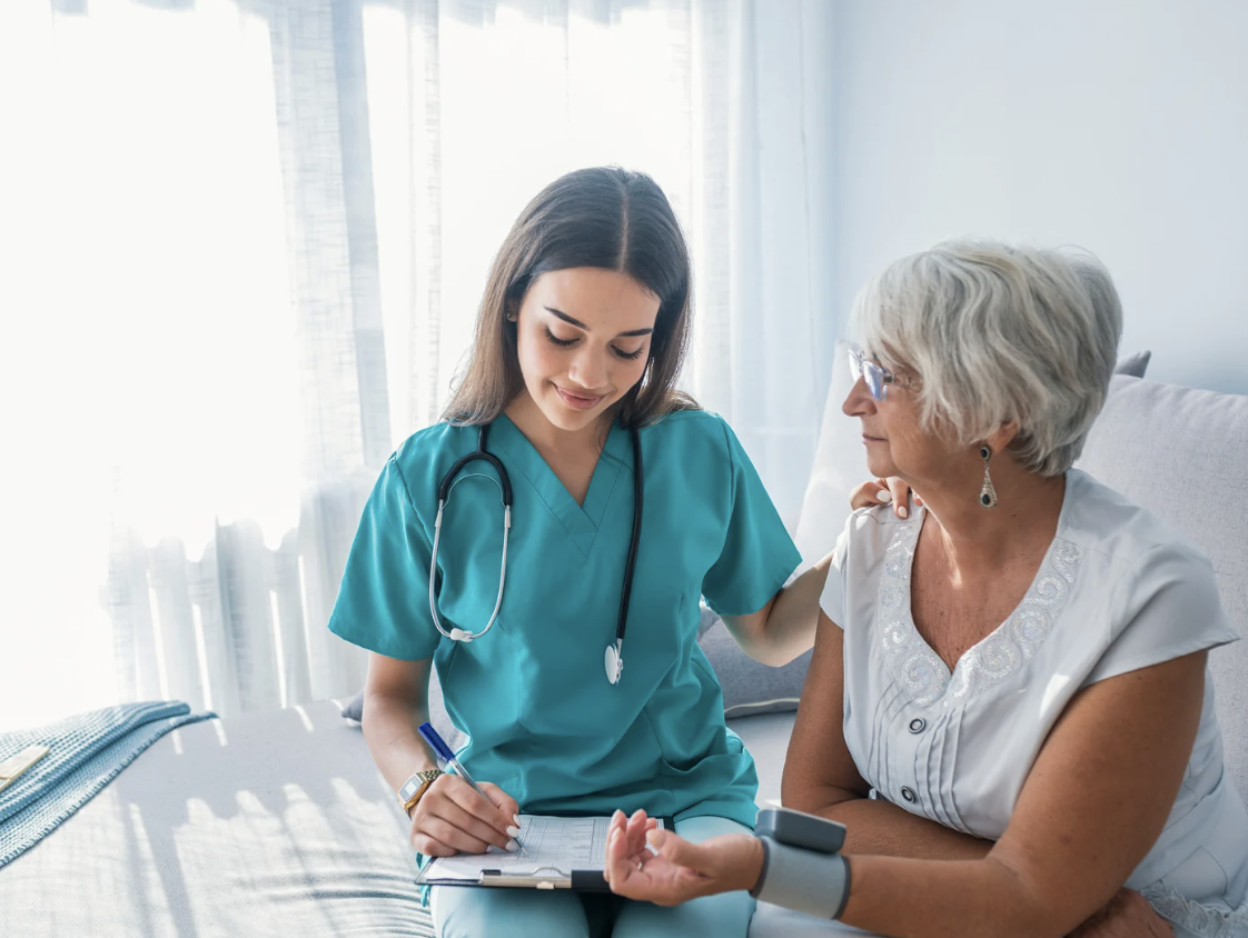 Nurse with patient in doctors office at Los Angeles travel nursing jobs.